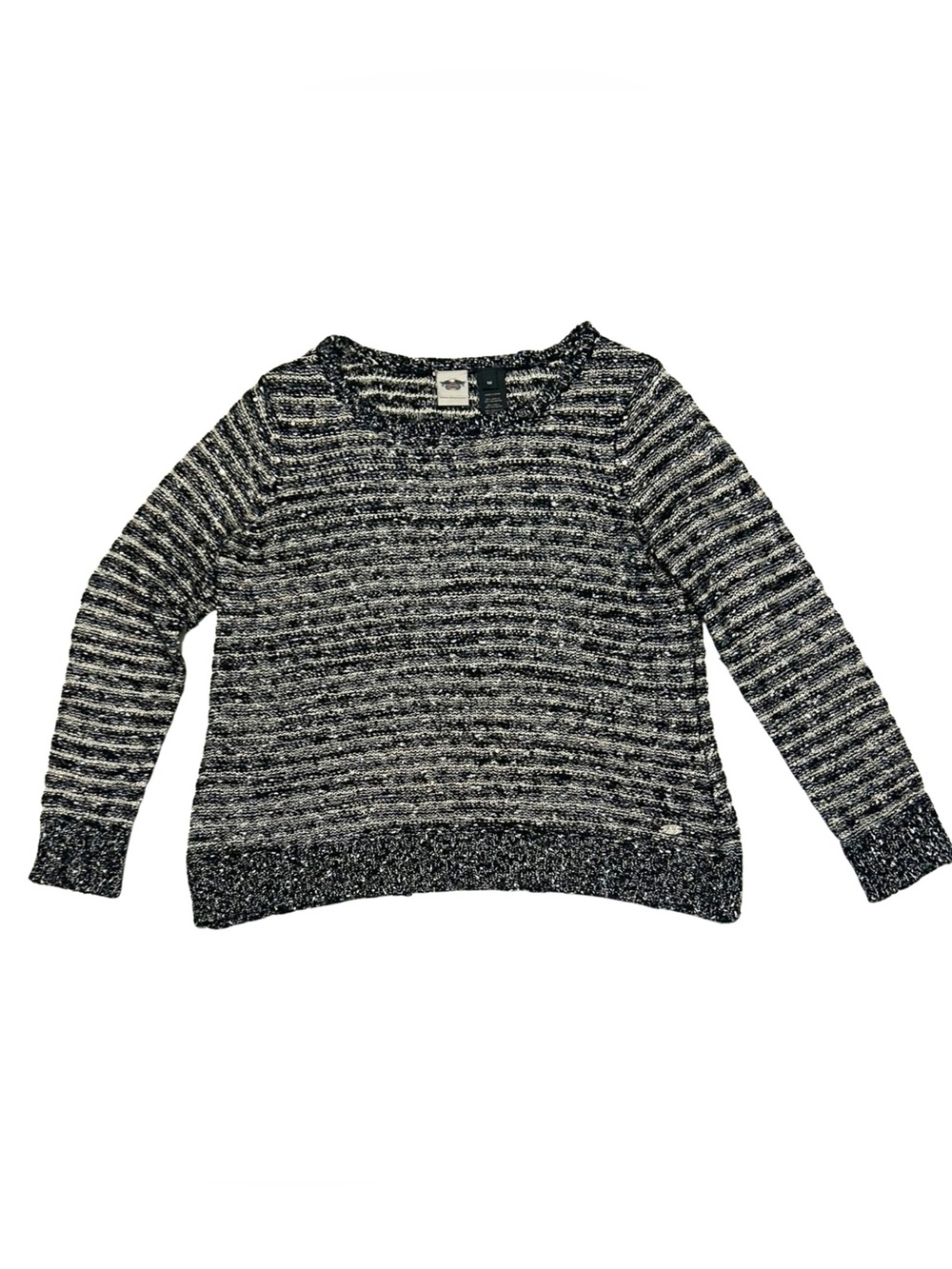Harley-Davidson 1W Metallic Sequin Striped Knit Sweater Black Ivory - Picture 2 of 7